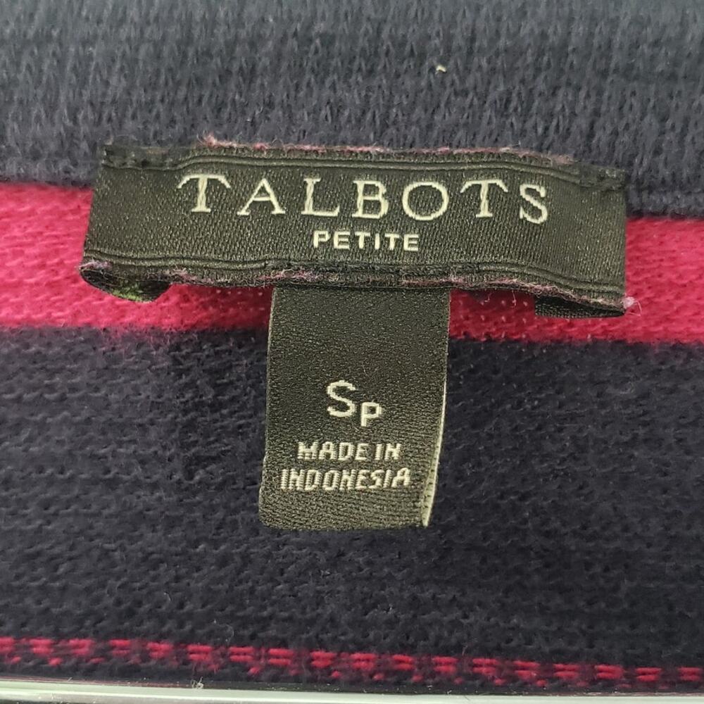 TALBOTS Pink and Navy Blue Striped Cotton 3/4 Sleeve Top Womens Petite Size SP - Picture 3 of 4